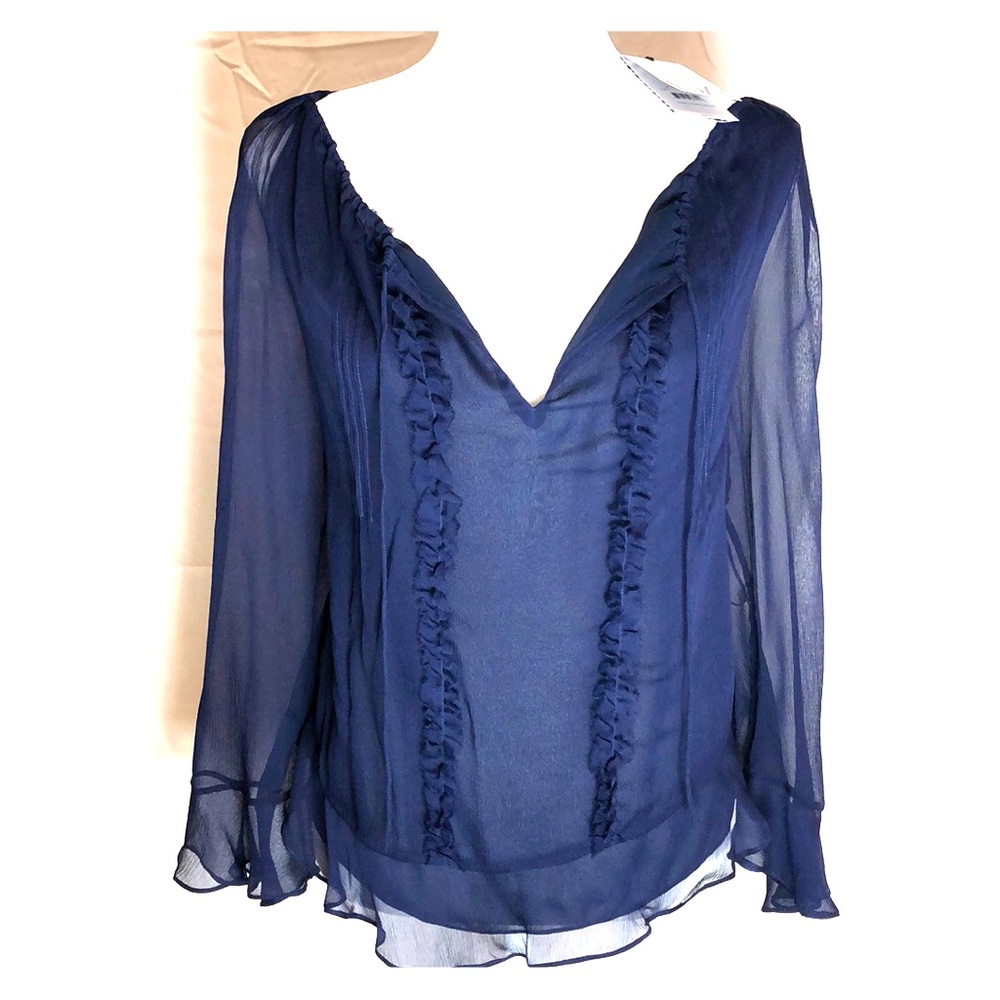 Diane Von Furstenberg navy sexy sheer silk blouse